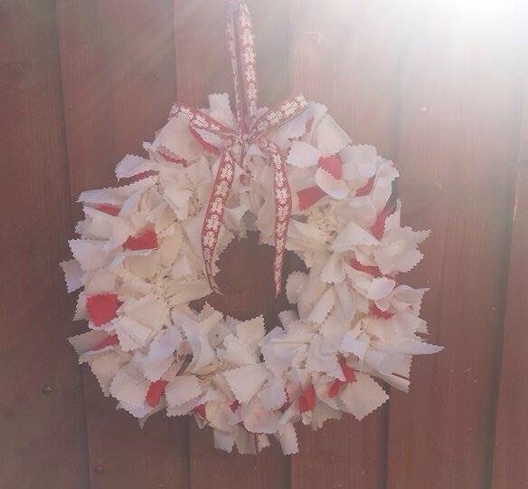 Red and White rag Christmas Wreath