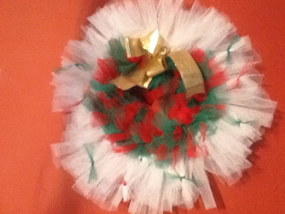 Red white green tulle Christmas Wreath