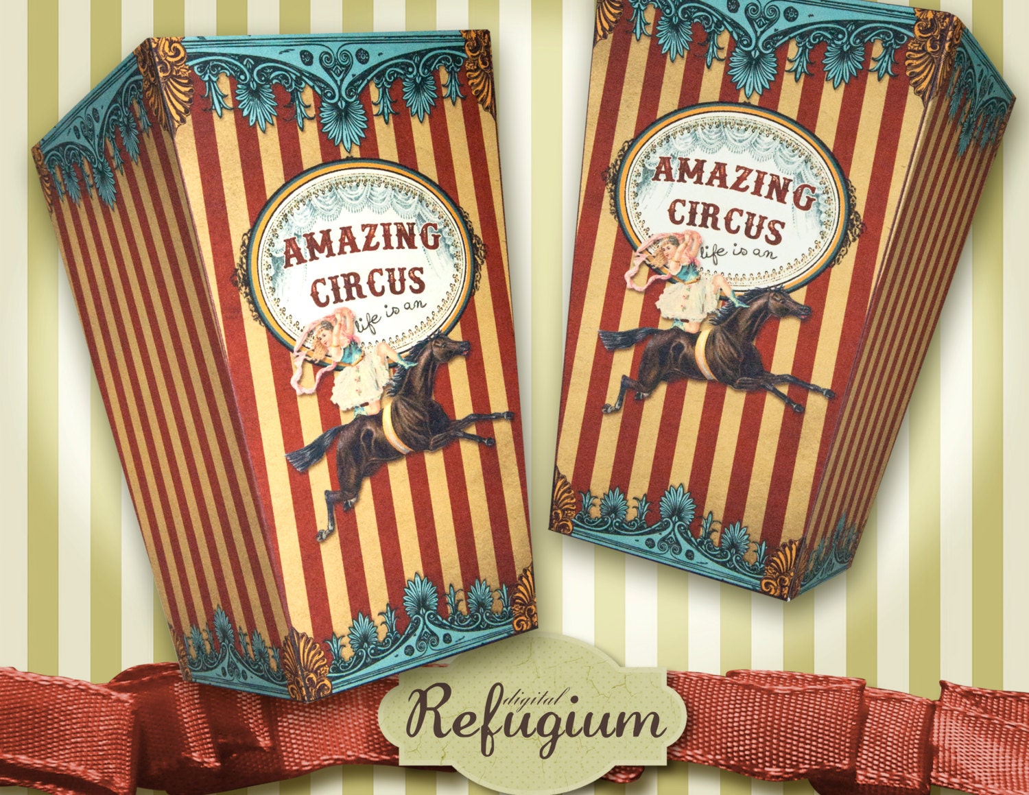 printable Circus Popcorn Box INSTANT DOWNLOAD Digital
