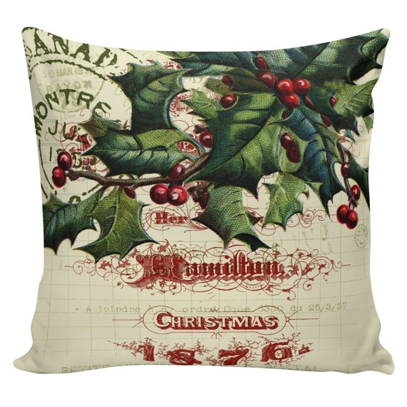 Items similar to Christmas Pillow Cushion Victorian Christmas Holly French style pillow #CC0132 ...