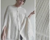 70s White Knit Poncho // Vintage Salle Gee Cable Knit Shawl with Fringe, Size: S/M 70s White Knit Poncho // Vintage Salle Gee Cable Knit Shawl with Fringe, Size: S/M