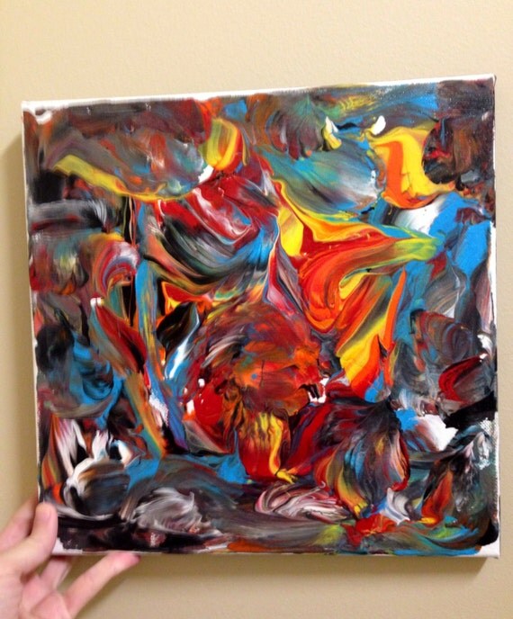 Vibrant colorful original painting on 12x12 canvas done in acrylic paint
