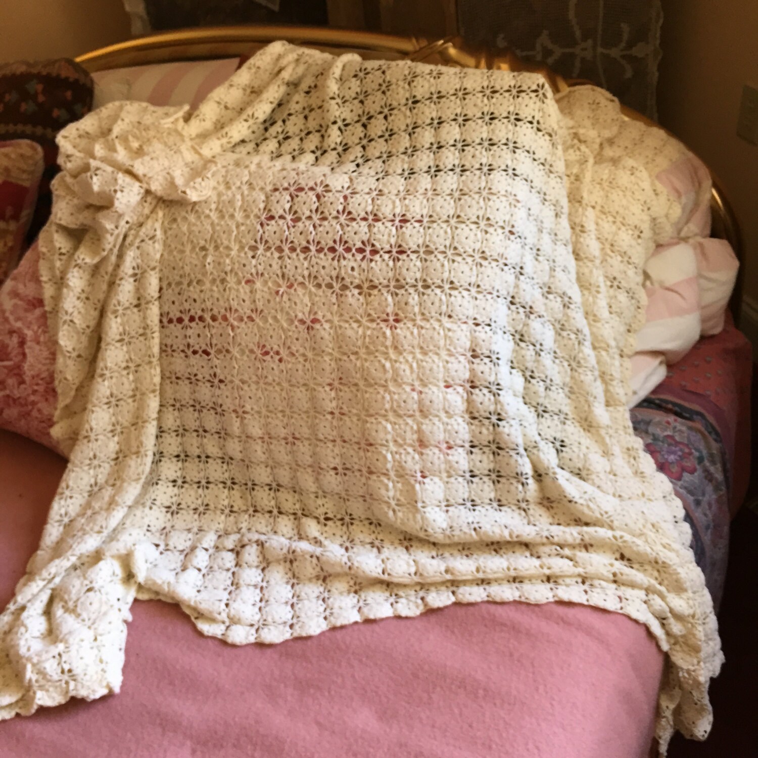 Vintage Lace Bed Spread Crochet Lace Bedding Hand made