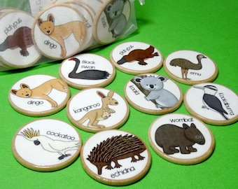 Australian animals wooden memory game, Wooden toy, educational game, montessori wooden game, teacher resource, home schooling game