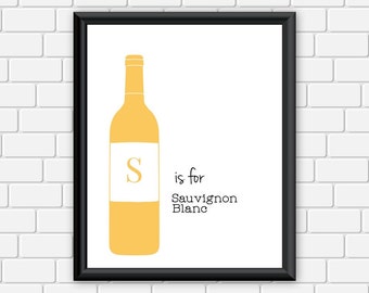 Wine Printable S is for Sauvignon Blanc Art Print Wall Art, 8 x 10 Instant Download Digital File