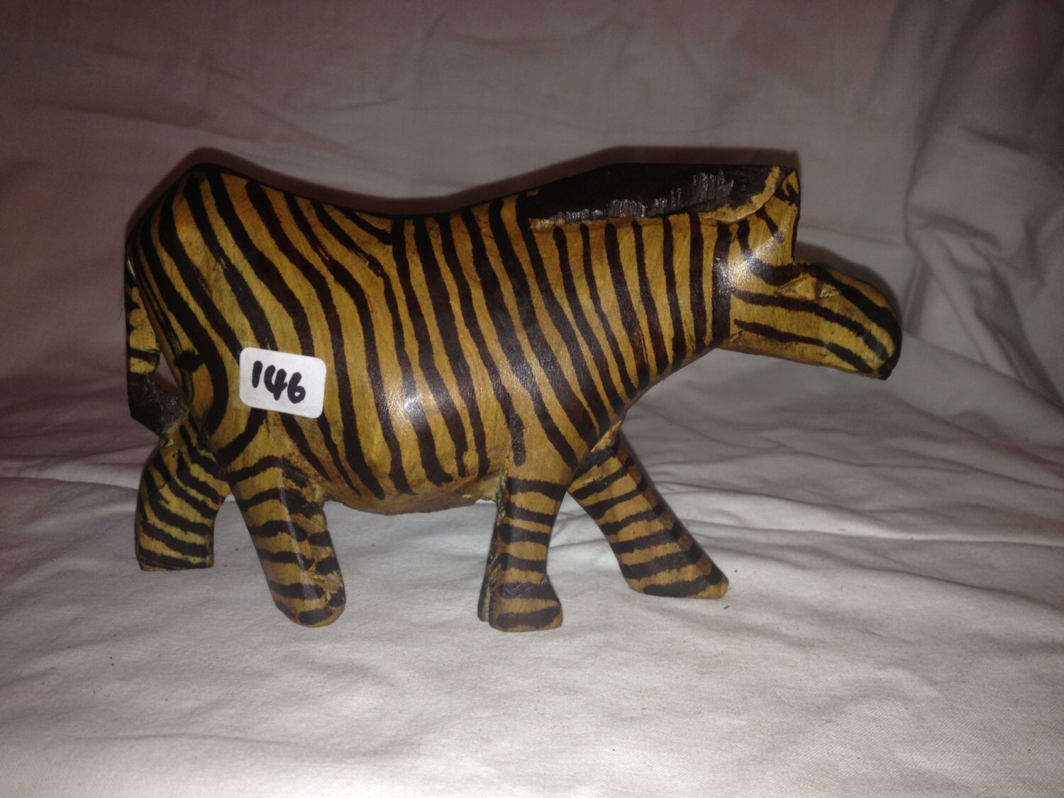 Wood Hand Carved Zebra Safari Animal