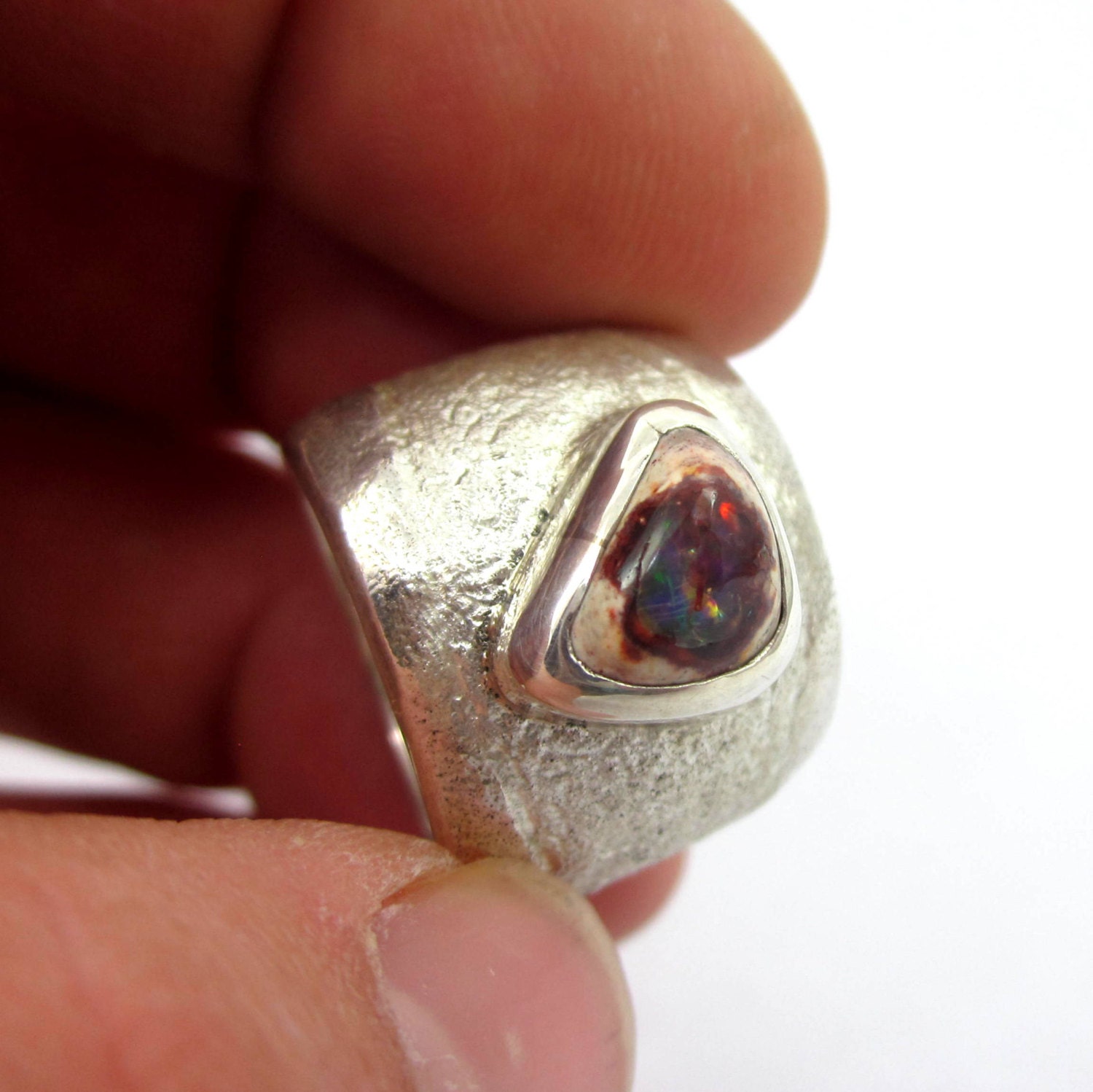 Men's Silver Ring Mexican Opal with Silver by LeviathanJewelry