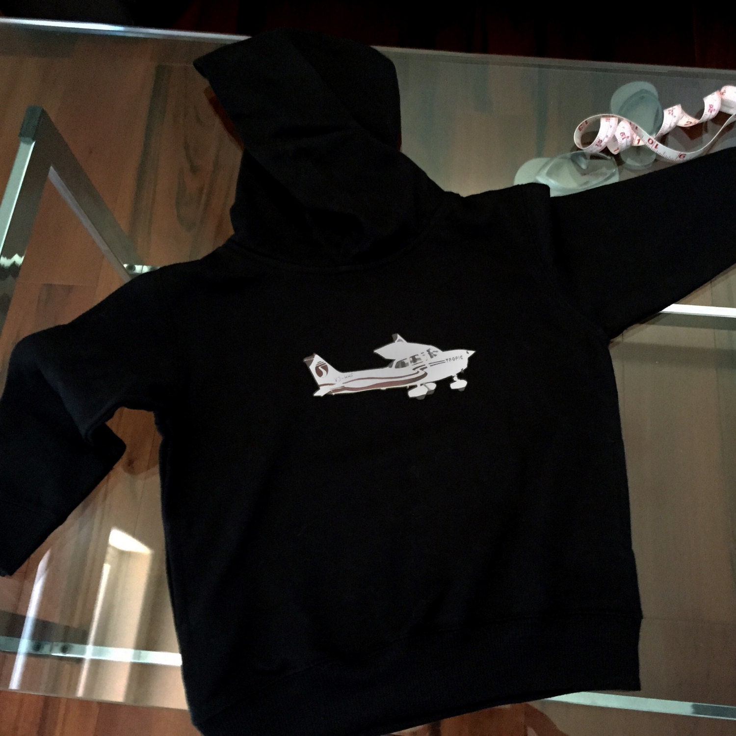 Snappie Designs Bold Plane On Black Hoodie With Pockets