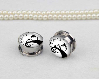 Pairs cat with tree plugs, gauges plugs, Stainless Steel Flesh Tunnel Ear Plugs, Screw Body Piercing, Expander, Ear Stretchers, Ear Piercing