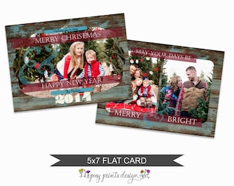 Rustic Christmas Card Template - 5x7 Photo Card - Photoshop Template - INSTANT DOWNLOAD or Printable - CC08H