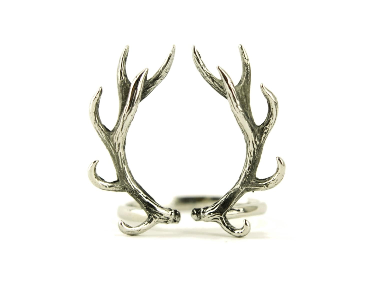 Deer Antler Ring Antique Silver Color Adjustable Ring Horns