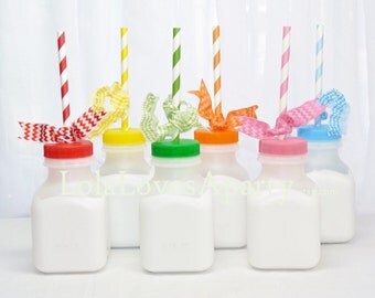 MILK BOTTLE Plastic set of 15 Plastic BPA Free - ReTrO School Cafeteria MiLk/ Juice BoTTle- 8oz Birthday, farm, Cookies & Milk, party Favor