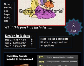 Rapunzel Disney Embroidery designs Multiformat Pes, Hus, Jef, Dst, Exp Machine embroidery 3 Sizes Product Code : Rapunzel1