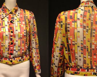 vintage 1970's SHEER BLOUSE art deco cubism psychedelic button up shirt