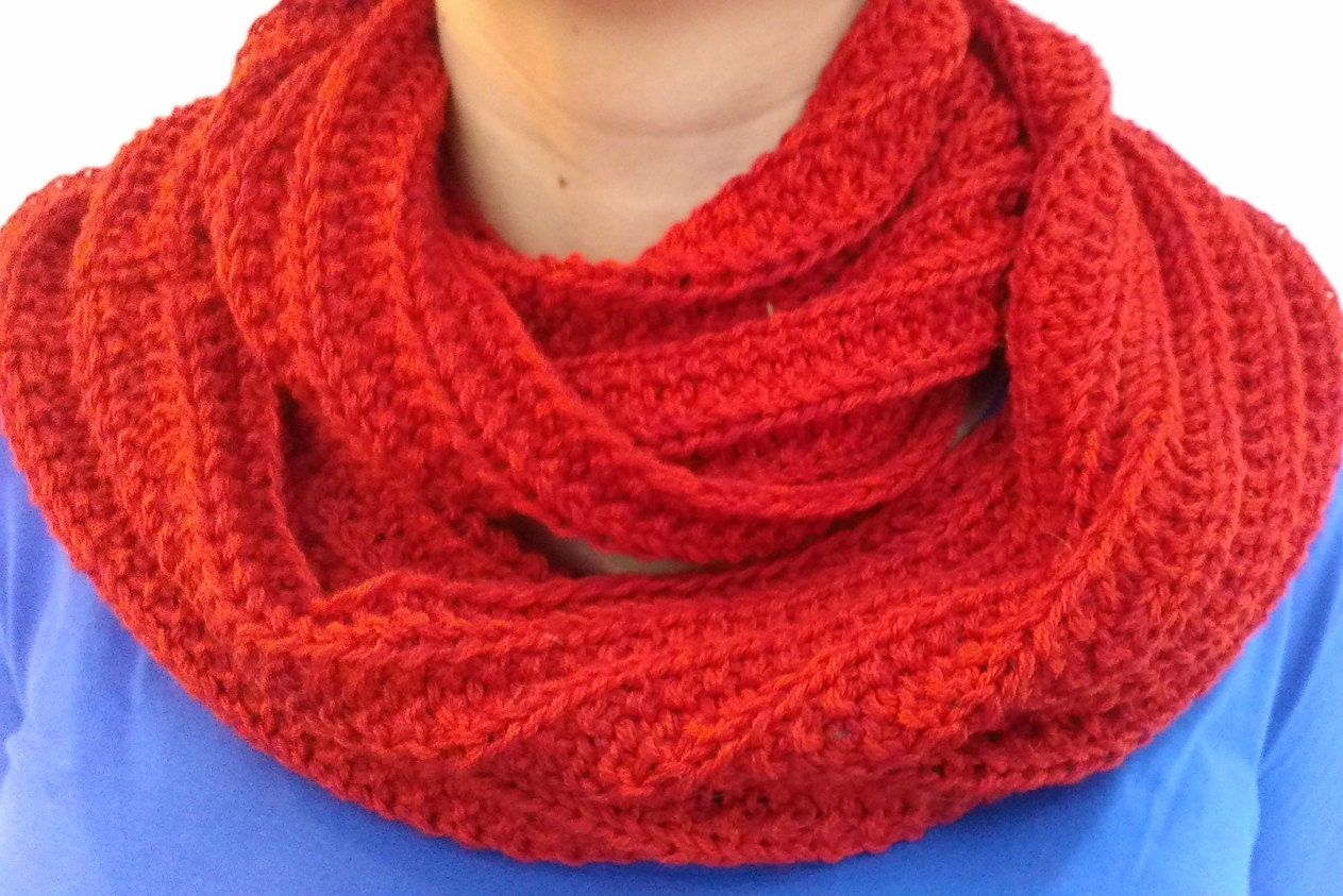 red loop scarf red knit shawl red wool scarf by UniqueKnitDesign