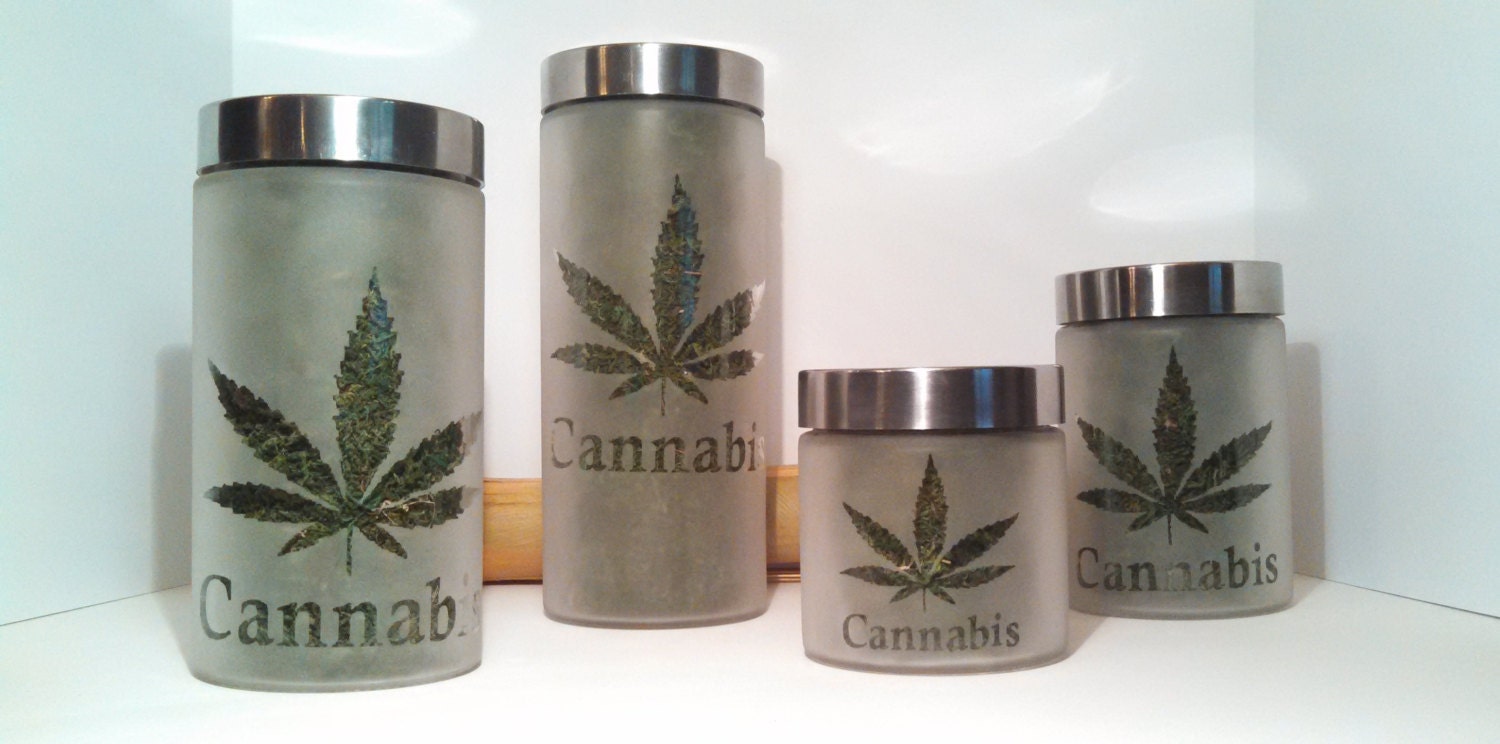 Etched Glass 4 Piece Dispensary Cannabis Edibles Storage Set