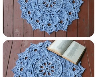 3D crochet rug Blue doily rug 23 inches Blue home decor New home gift Housewarming gift Nursery decor Flower rug Home accents Bedside rug