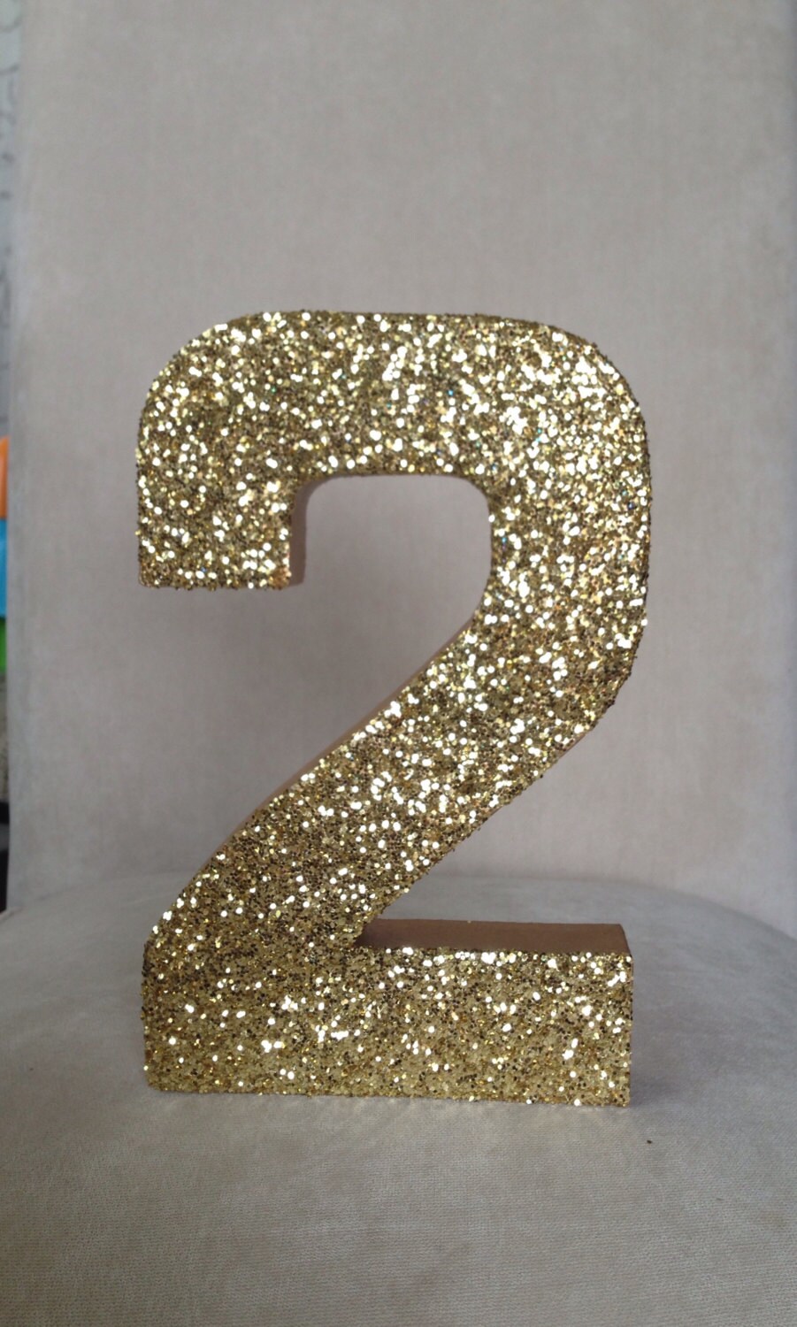 Gold Glitter Free Standing 2 Paper Mache Number by ZoeyElisa