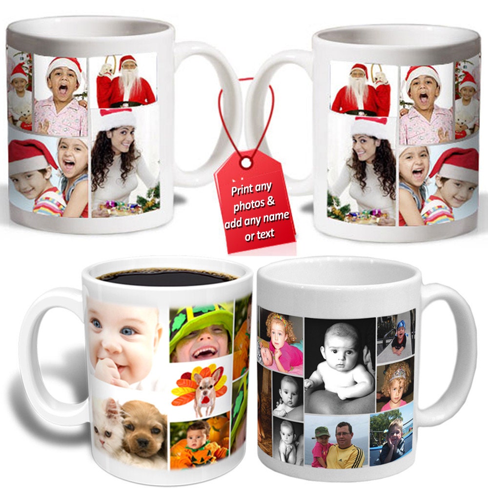 Personalised photo collage mug cup. Print any name message