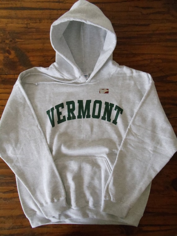 Vermont Hooded Sweatshirt on Ash Gray Hoodie with Green Arch