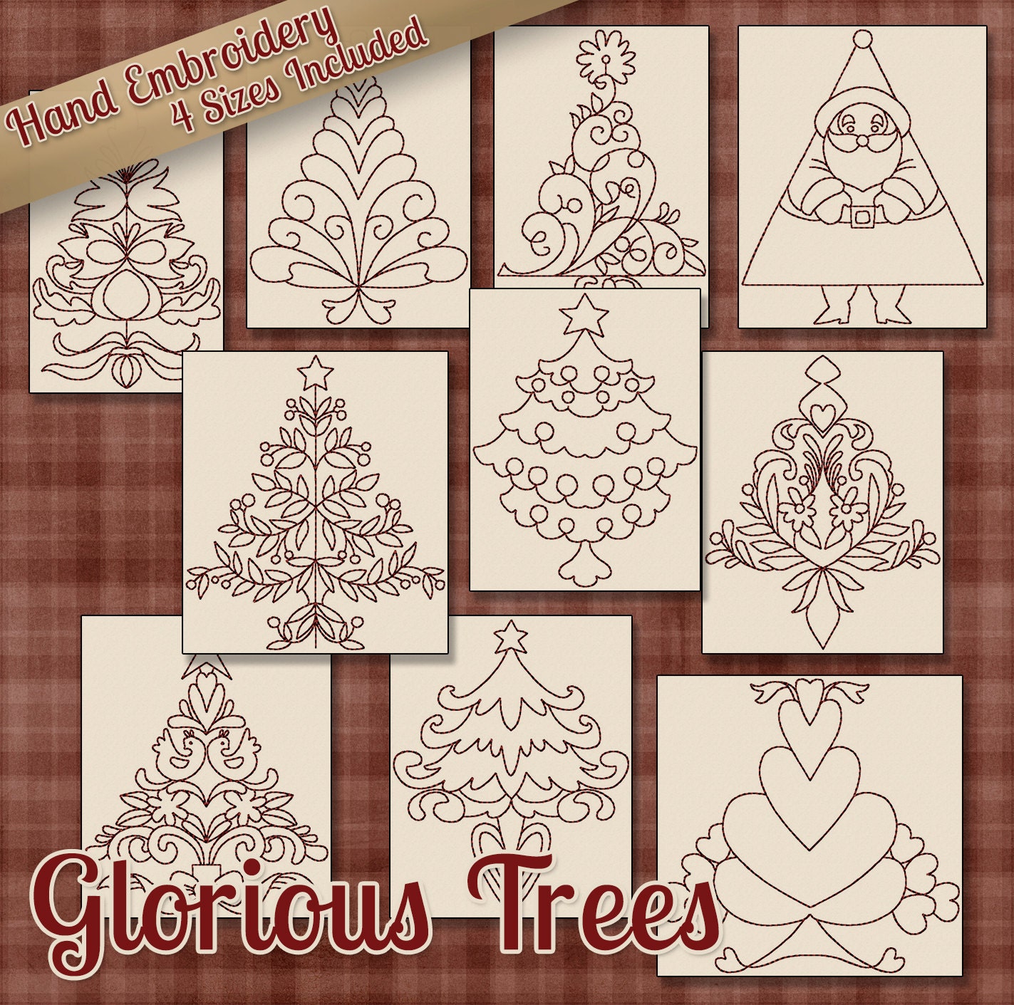 Hand Embroidery Patterns Redwork Designs Glorious Trees in