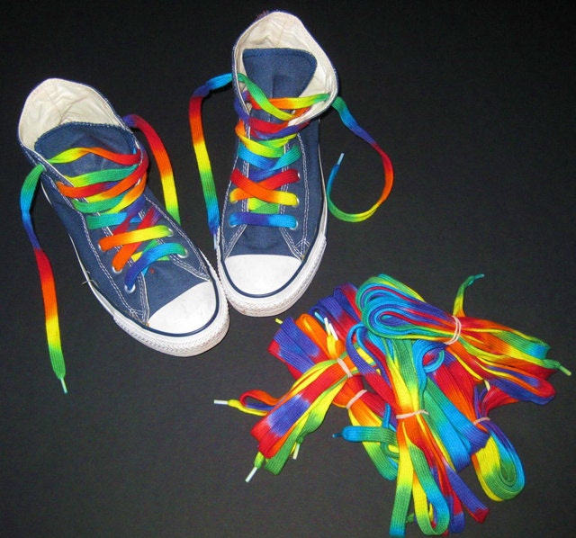 Tie Dye Rainbow Shoelaces by Wildflower Dyes