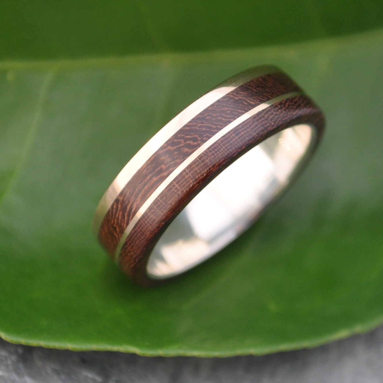  Gold  and Silver Un Lado Asi Wood Ring  ecofriendly 14k