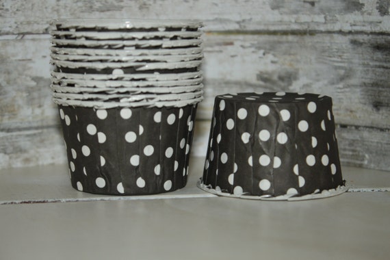 Black Nut Cup, set of 12, Dessert Cups, Ice cream cups, polka dots, black white, paper cups Il_570xn
