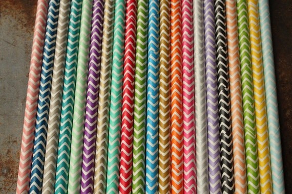 75 Chevron Party Straws, you pick colors-- Paper Drinking Straws Il_570xn
