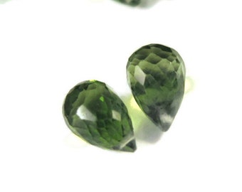 Two Peridot Beads, Matching Peridot Briolettes, Set of 2 Natural Gemstones, Matched Pair, 8x6mm - 11x7mm (B-Pe1)