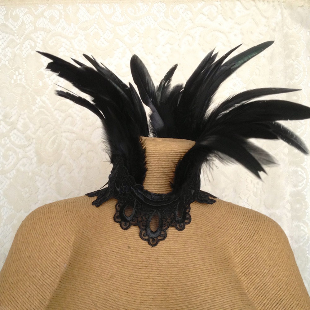 Maleficent costume collar ready to ship black feather