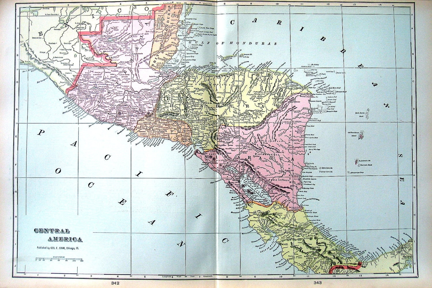 Map of Central America Continent Map Large by mysunshinevintage