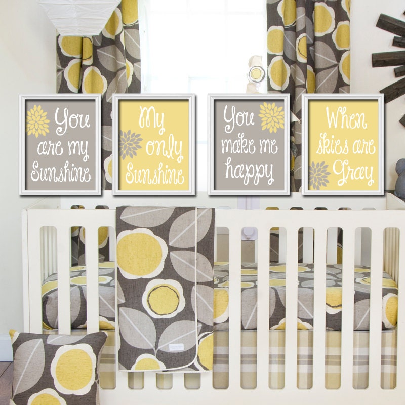 Yellow Gray You Are My Sunshine Wall Art CANVAS or by TRMdesign