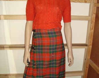 Scotch House Orange and Green Plaid Skirt Small