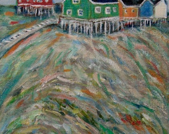 Houses on the Hill - Greenland - original painting