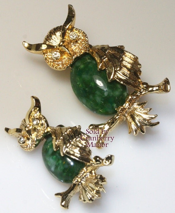 Gerry's Brooch Owl Bird Figural Pin Green Belly
