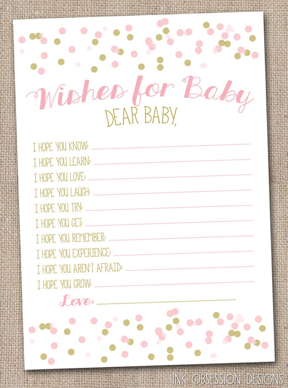 Pink &amp; Gold Baby Wishes Instant Download Printable PDF with Polka Dot ...