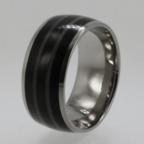 Titanium Ring inlaid, African Black Wood and Tagua Nut Waterproof Band ...