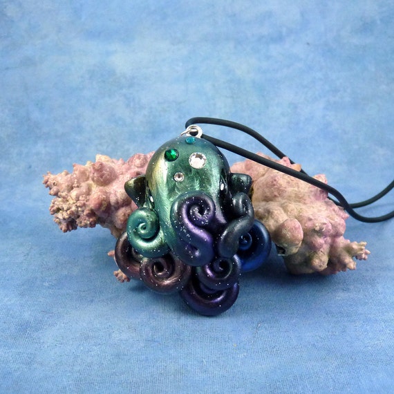 Cosmic Octopus Necklace Polymer Clay Cephalopod Jewelry by Noadi