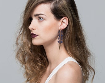 Lace earrings - VIBRATION - Indigo lace with copper chain and brass findings