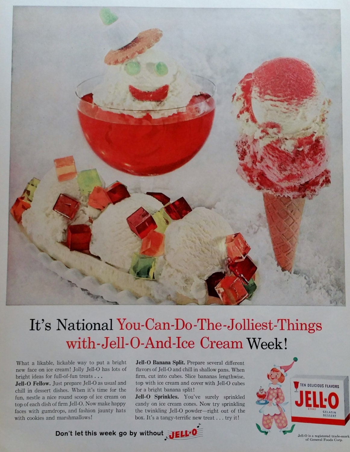 1954 Jello Magazine Advertisement Jello Ads Vintage Print