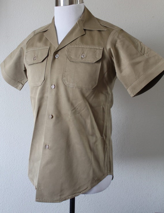 1960s Vietnam ERA US Army Khaki Uniform Shirt Small Cotton