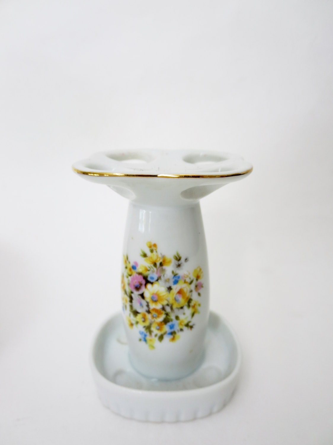 Porcelain toothbrush Holder with yellow flowers made in Japan