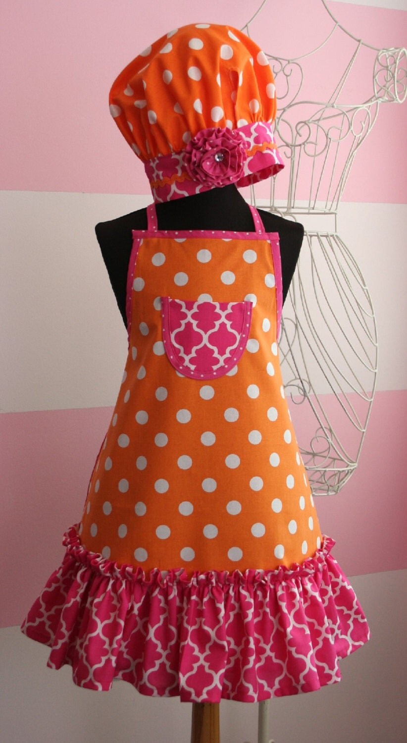 Kids Apron and Chef's Hat Little Girls Apron Set by KitschnWhimsy