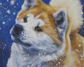 Japanese Akita art CANVAS print of LA Shepard painting 12x12 dog portrait Japanese Akita art CANVAS print of LA Shepard painting 12x12 dog portrait
