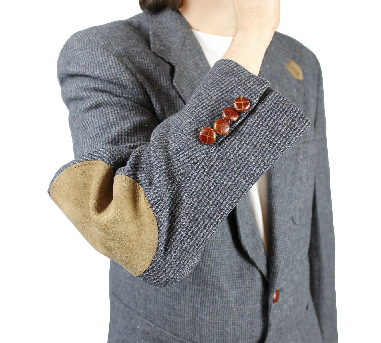 Elbow Patch Blazer 38r Mens Vintage Slate Blue Wool Tweed Elbow Patch Blazer 38r Mens Vintage Slate Blue Wool Tweed Professor Jacket Coat Free Us Shipping Zoom