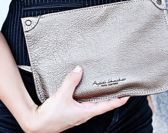 Gold Leather Clutch / Women clutches / Women Clutch /Gold Clutch / Evening Small Bag