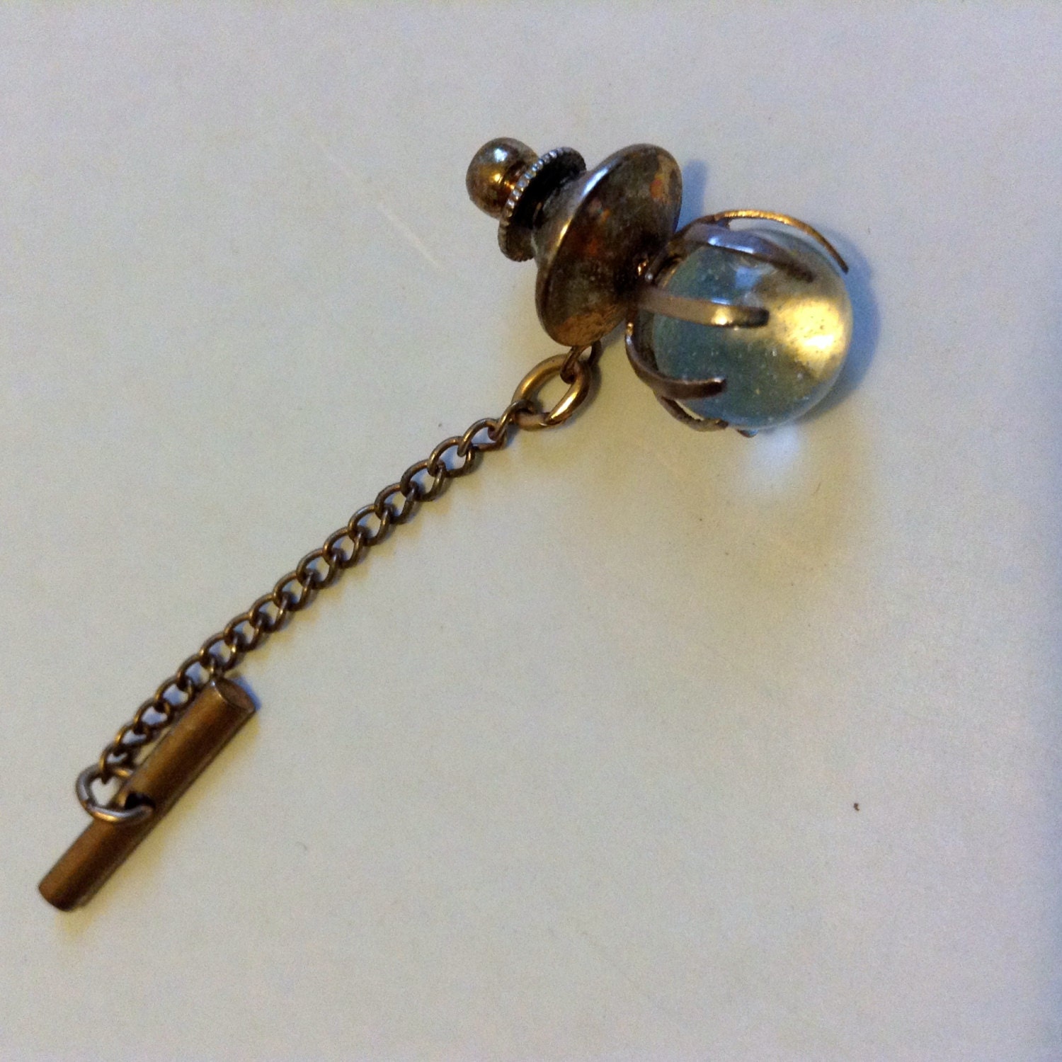 Vintage Crystal Tie Tack with button chain. Vintage 1950 Modern. Mad ...