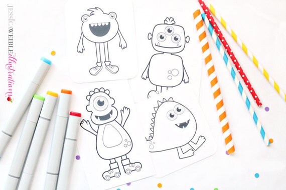 Monster Mongrels Cute Digital Line Art Stamps, Black and White Line Art, Digital Stamps, Monsters, Monster Stamps Il_570xn