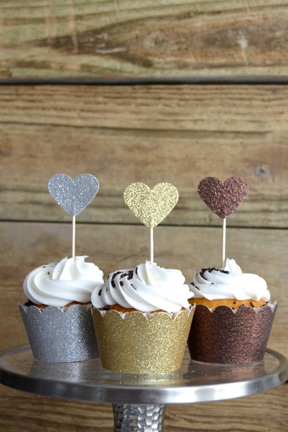 Gold, Silver and Bronze Glitter Cupcake Wrappers